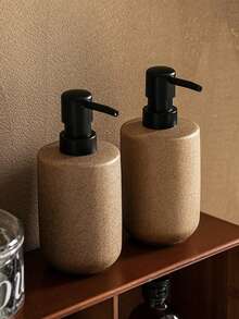 1/2pcs Luxury Beige Ceramic Soap Dispenser Set - Elegant Refillable Hand Sanitizer & Lotion Bottles, Gentle On Skin, Perfect For Spa Bathroom Experience, Soap Liquid, Bathroom Accessories - Multicolor - View 4