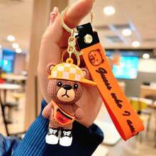 1pc Casual Cute Zinc Alloy Teddy Bear Keychain, PVC Soft Plush Hat Bear Bag Charm, Couple Gift, All Season Christmas Bag Charms Car Accessaries Teacher Friend Sister Gift Ideas