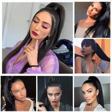 1pc Remy Brazilian Straight Hair Ponytail Extensions, Natural Color - Natural Black - View 7