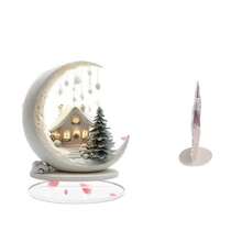 ديكور كوخ عيد الميلاد بطراز بوهيمي من الاكريليك - بمقاس 15.01 سم * 14.0 سم مع أضواء احتفالية، مثالي للمنزل والمكتب والغرفة والمقهى - هدية مثالية لجميع المناسبات