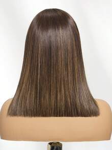 Wigs For Women Bye Bye Knots Espresso Brown With Highlights Straight Bob Wig 7x5 Pre Cut Pre Bleached Glueless Wig 100% Human Hair Ready To Wear Unice Hair - S4/27 - View 6