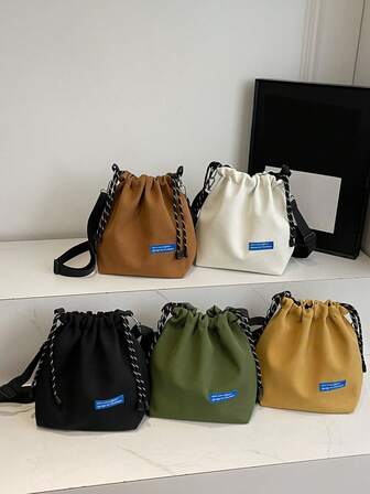 TIANDINGYU Women's Crossbody Bag, Fabric Drawstring Bucket Bag, Casual Street Style Shoulder Bag, Shopping Tote Bag, Large Capacity Japanese Style Bucket Bag, Minimalist Fashion Canvas Bag, Work Commuter Bag