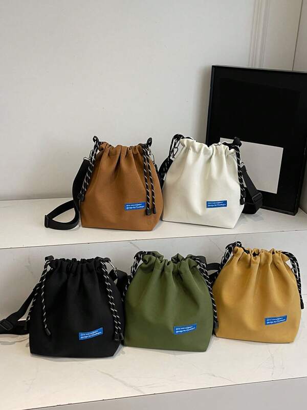 TIANDINGYU Women's Crossbody Bag, Fabric Drawstring Bucket Bag, Casual Street Style Shoulder Bag, Shopping Tote Bag, Large Capacity Japanese Style Bucket Bag, Minimalist Fashion Canvas Bag, Work Commuter Bag