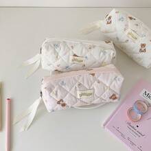 1 pieza Bolsa de almacenamiento de brochas de maquillaje con diseño de oso lindo, organizador de escritorio de alta calidad DIY, estuche para lápices de papelería para estudiantes