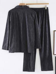 2pcs Pajama Set, Men's Sleepwear, Long Sleeve Shirt & Long Pants Pajama Set - Classic Black & Grey Zebra Print, Comfortable Fabric - Shirt Style Top - Long Pants - Casual Sleepwear Can Be Worn Outdoors, Winter Clothes