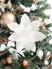10pcs/20pcs/1pc Shiny Double Layer Poinsettia Artificial Christmas Flowers With Clips, Suitable For Christmas, New Year, Wedding Party, Wreath, Staircase, Window, Fireplace, Christmas Tree Decoration, Poinsettia Christmas Tree Ornaments, Christmas Decorations, Glitter Artificial Poinsettia, DIY Wreath, Home Decor, Wedding Party, Christmas Gift Decorations, Christmas Decorations, Holiday Party Decorations, Christmas Room Decor