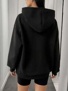 Minimalist Design, Loose Fit Women Long Sleeve Pullover Sweatshirt, Suitable For Autumn, Winter, Spring, Casual Wear, Halloween Costume, Black Top, Fashion, Women Sweatshirt - Black - View 2