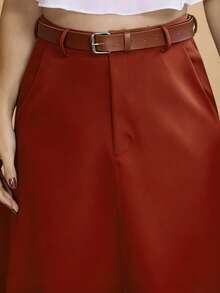 We Store Long Monochromatic Tailored Skirt With Black Belt/Button Details/Casual/Look/Everyday/Summer/Elegant/Casual/Stylish/Collection 2024 - 銅色 - 查看 3