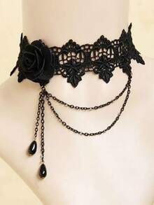 Naszyjnik choker w stylu gotyckiej lolity z motywem róży, odpowiedni na Halloween, wesela i do noszenia na co dzień