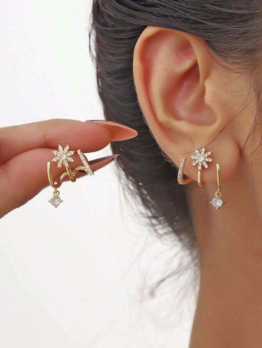 Hihho 2pcs Fashion Personalized Sparkling Micro-Inlaid Zirconia Wheat Ear Stud Earrings For Girls, Gift - Vàng vàng - Xem 1