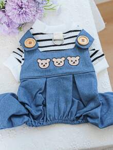 PETCIRCLE 1 bộ quần áo cho thú cưng, trang phục cho chó/mèo, quần hình đầu gấu thời trang và dễ thương, thoải mái cho chó nhỏ/chó con - sọc đen trắng - Nhiều màu - Xem 9