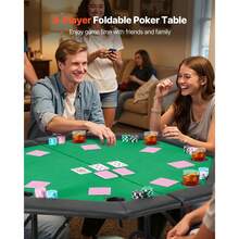 Tavolo da poker pieghevole per 8 giocatori (126 cm), tavolo da gioco da casinò con sponde imbottite e portabicchieri, tavoli da gioco portatili ottagonali con gambe in feltro e metallo, Texas Hold'em Poker - 48" Achteck für 8 Spieler, basso profilo, verde - Visualizzare 2