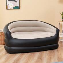 Inflatable Sofa, Air Flocking Couch Loveseat For Outdoor Camping, Black&Beige(No Pump Included) - Màu be - Xem 1