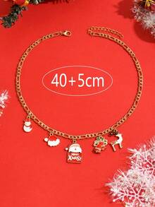 1pc Elegant Lady-Like Colorful Enamel Christmas Santa Claus, Snowman, Reindeer, Bell Pendant Necklace, Stainless Steel Chain, Adjustable Length, Suitable For Young Girls, Daily Wear, Birthday, Christmas, New Year Gift