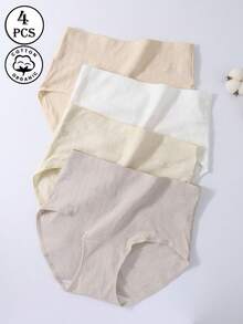 HANQIYA 4 Pairs Women Underwear, Skin-Friendly, Elegant Simple Solid & Striped Design With Extended Crotch