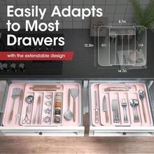 Silverware Organizer - Expandable Kitchen Drawer Organizer, Adjustable Utensil Organizer, Cutlery Tray Forks, Knives, Multipurpose Kitchen Organizers And Storage Solution, Black, Large - 中+粉紅色 - 查看 2