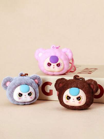 1个女士钥匙扣创意个性化可爱卡通植绒熊头钥匙扣耳机挂件包包挂饰DIY配件汽车钥匙扣钥匙扣配件男士钥匙扣，生日礼物，活动纪念品，朋友礼物，周年纪念礼物