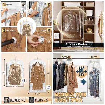 Bolsas colgantes para ahorrar espacio al vaco para ropa, juego de 4 2 largo 53x 27.6 pulgadas, 2 cortas 41.3x 27.6 pulgadas bolsas transparentes para guardar trajes, vestidos o chaquetas