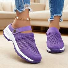 Women's Lightweight, Breathable Slip-On Walking Shoes - Summer Outdoor Sports Shoes With Stable Support On The Road. Fabric Top And Non-Slip PVC/Rubber Sole. Available In Multiple Colors. Simple Design. Everyday Fitness Shoes. Suitable For Daily, Office And Semi-Formal Wear. - 紫色 - 查看 2