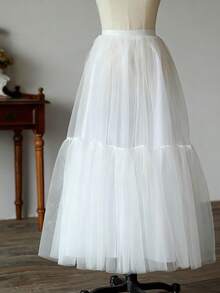 Falda de crinolina de doble capa de gasa de malla de unicolor casual, malla ligera + sensación esponjosa 3D, adecuada para fiestas, bodas, faldas de pastel, cintura alta de longitud media que estiliza, suave enagua Lolita de tul