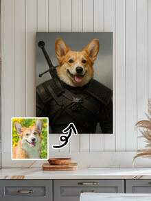 1pc Framed Art Deco Style Animal Portrait Canvas Print, Customized Portrait Decorative Paintings In A Stylish Motorcycle Style For Pets, Photos Of Creative Cat Or Dog Wall Decorations In A Coffee Shop, Restaurant Or Living Room, Indoor Portrait Orientation Canvas Artwork, Gift For Pet Lovers