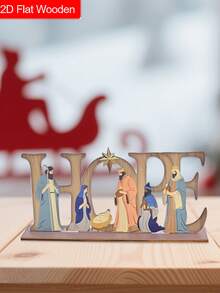 1 pezzo Targa in legno con scena della Natività, integrando la scena della Natività nella mangiatoia nel design della parola "Speranza", regali di Natale, regali cristiani, decorazione, decorazione per la casa, decorazione per luoghi religiosi