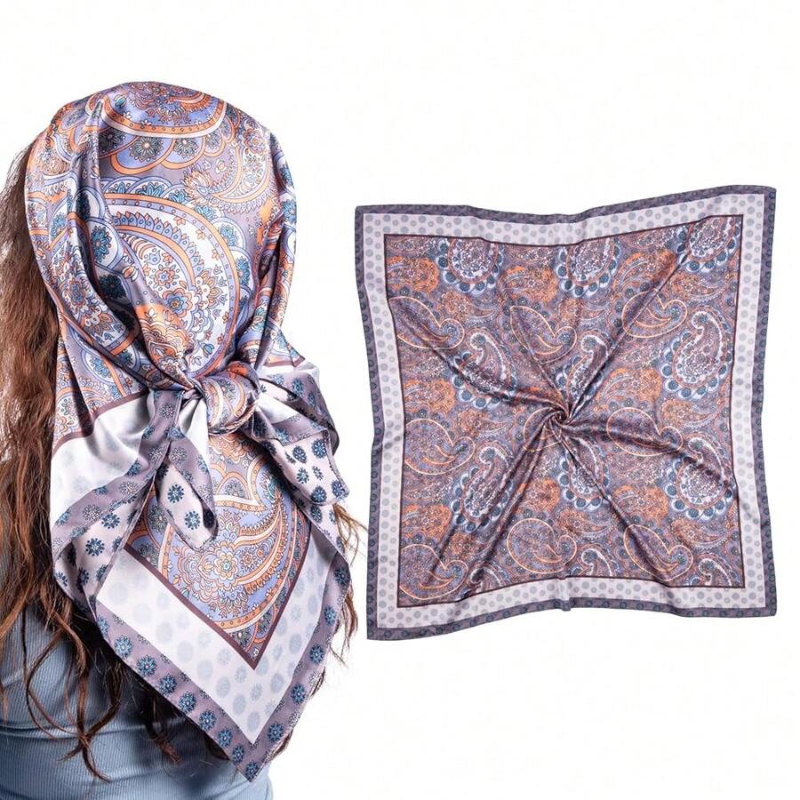 Mulberry Silk Scarfs Small Square Scarfs For Women 21" X 21" Lightweight Square Satin Head Scarf Neck Scarves{"Size":"35\"","Color":"Purple"} - 紫色英吋 - 查看 1
