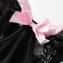 Sexy Lace Bow Sensual Lingerie Set, Black Tight Bra, Waist-Tight Look Slimming, Suitable For Night Travel, Daily Date, Suitable For Halloween, Valentine's Day, Night Parties - 白色和藍色 - 查看 9