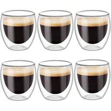 Taza de caf vidrio doble pared de 6 piezas, Premium Set Vasos y Tazas Doble Pared de Vidrio Trmico Borosilicato, taza de espresso, Apto para capuchino, caf expreso, t 6x 350 ml - Clásico 6 piezas - Ver 2