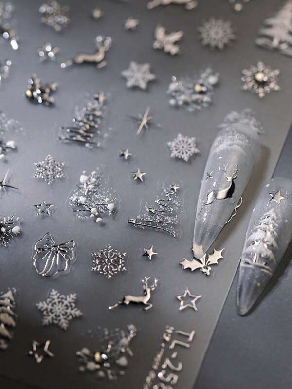 1 Stück funkelnde Schneeflocke Weihnachtsbaum Rentier Stern Silberschleife Kristall Strass Nagelkunst Aufkleber Elegante 5D Winter Feiertags Maniküre Abziehbilder für Frauen Festliche Nagel Aufkleber für lange und kurze Nägel Weihnachtsparty