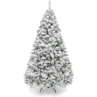 Albero di Natale artificiale floccato, albero di Natale bianco non illuminato con rami in PVC premium, aspetto realistico innevato, supporto in metallo robusto, albero di Natale finto da interno con neve per decorazioni natalizie per casa, ufficio, negozi, decorazioni natalizie per la casa, regali di Natale, decorazioni natalizie