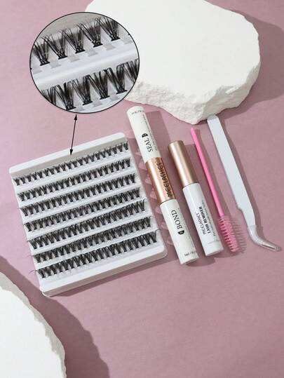 Kit de extensión de pestañas naturales suaves, largas y rizadas con kit de racimos de pestañas de 7 tamaños, pestañas postizas