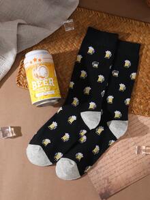 1 Pair Multicolor Mid-Calf Gift Socks, Unisex Couples Gift Box, Soft Beer Novelty Socks, Imaginative Food-Inspired Creative Design, Comfortable & Versatile, Suitable For Birthday, Valentine's Day, Easter, Ramadan, Date, Family Gathering, Party, Holiday - Multicolor - View 6