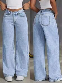 Teen Girl Casual Front Button Pocket Straight Leg Jeans, Daily Wear