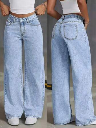 Teen Girl Casual Front Button Pocket Straight Leg Jeans, Daily Wear
