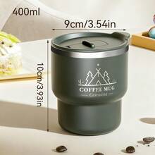 1 pieza Taza de café de acero inoxidable 304 de 400ML con tapa, vaso aislado de doble capa, vaso de bebida de gran capacidad de pared doble portátil, taza termo, taza reutilizable resistente al frío y al calor para té, leche, café, recipiente duradero para bebidas, adecuado para estudiantes y adultos en la escuela, oficina, campamento al aire libre, picnic, viaje