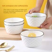 1pc/4pcs Rose Diamond Pattern Ceramic Bowl, 4.5in/5in Pasta/Soup Bowl, Deep Ceramic Bowl, Microwave , Luxury Nordic Style Diamond Black Line Design