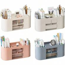 Organizador de escritorio de oficina con 3 cajones de almacenamiento, multiusos, bolgrafos, cosmticos, herramientas de maquillaje, contenedor para bolgrafos - Baijia Transparente D - Ver 9