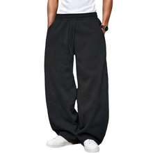 Men's Baggy Sweatpants Wide Leg With Elastic Drawstring Waist, Casual Loose Lounge Joggers With Deep Pockets Fleece Comfort{"Color_name":"Black","Size_name":"X-Large"} - FLack - View 1