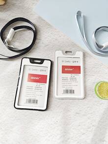 2 件创意双面透明工作徽章带挂绳，硬塑料身份证夹姓名标签徽章夹垂直塑料套大容量，员工展牌，学生公交卡夹适合各种人群 - 彩色 - 查看 5