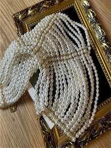 Exaggerated Sexy Multi-Layer Pearl Necklace Body Chain, Elegant Accessory For Wedding, Party Dress - White - View 5