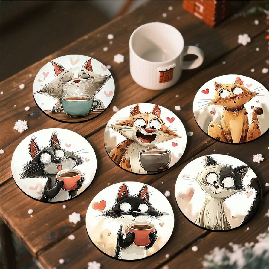 4pcs/6pcs/300pcs Christmas Cat Pattern Diatom Mud Coasters Are Suitable For Home Decoration, Coffee Shops, Afternoon Tea, Restaurant Decoration, Theme Parties, Daily Decoration, And Can Also Be Given As Christmas Gifts