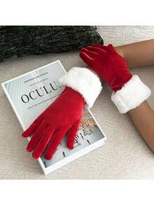 1 Set Christmas Plush Red Warm Gloves & Santa Hat, Christmas Costume Accessories