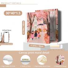 1 pieza Pintura de pared de bruja rosa de Halloween, Pintura de tres niñas pidiendo dulces, arte de pared raro y lindo, imprimible de otoño para habitación de niñas (Marco opcional)