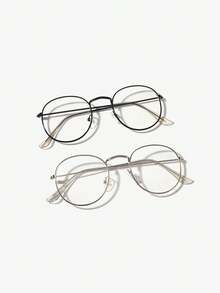 2 Pairs Men's Casual Metal Round Frame Fashion Gold Glasses, Suitable For Daily Reading And Commuting - Multicolor - View 16