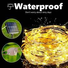 Solar Fairy Lights, 2 Pack, Total 80 Feet 200LED Solar String Lights Outdoor Waterproof 8 Lighting Modes For Yard Fence Party Garden Patio Home Holiday Tree Outdoor Decoration (Warm White) - 暖白燈光 - 查看 3