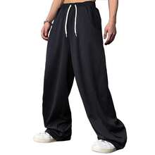 WZIKAI Men's Baggy Sweatpants Elastic Waist Drawstring Wide Leg Sweatpants Casual Loose Baggy Joggers With Pockets{"Size_name":"Small","Color_name":"Black"} - 弗拉克 - 查看 4