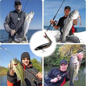 8 段仿生鲈鱼诱饵，水面漂浮鱼饵，多关节游泳诱饵，逼真的慢沉游泳鲈鱼诱饵，适用于淡水和咸水钓鱼