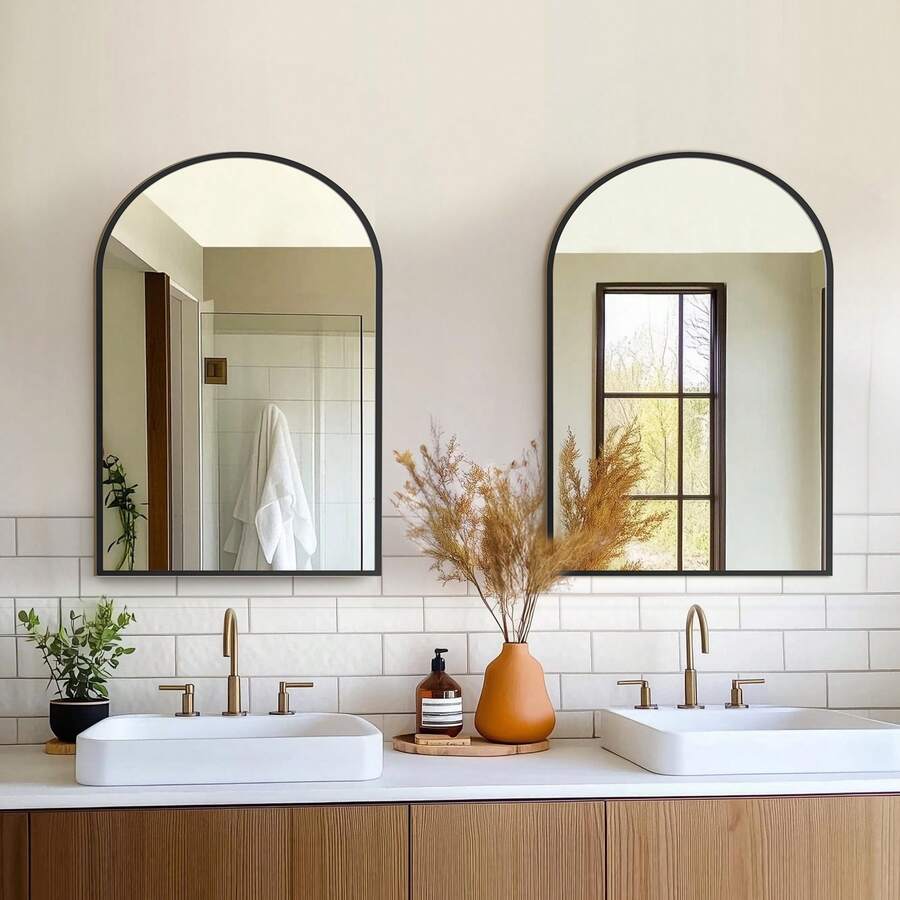 OLIXIS 20"X30" Arched Gold Bathroom Mirrors For Wall, Bathroom Mirrors For Over Sink, Metal Framed With HD Shatter-Proof Glass For Entryway, Living Room, Bedroom - màu đen - Xem 1