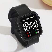 1pc Battery Operated Square Dial Electronic Step Counter Watch, LED Flashing Time Display, Suitable For Students, Couples, Back To School, Fashion Casual Sports Outfit, Daily Decoration - Multicolor - View 4